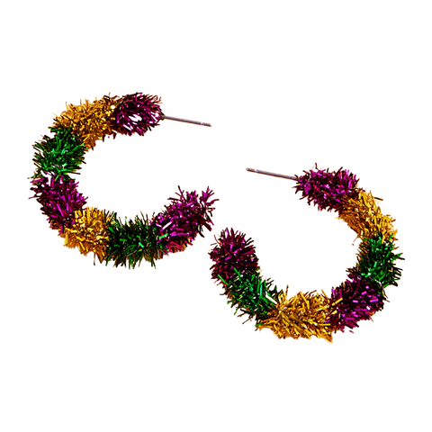 Mardi Gras Tinsel Small Hoop Earrings (Pair)