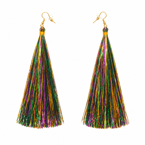 Purple, Green and Gold Metallic Tassle Earrings (Pair)