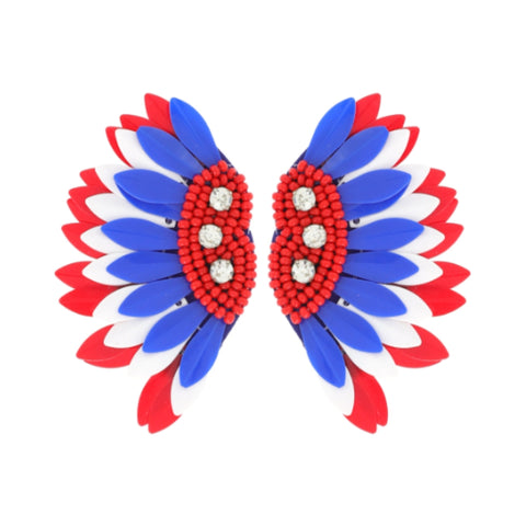 Red, White, and Blue Feathered Beaded Earrings (Pair)