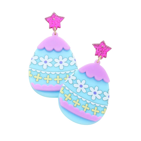 Easter Egg Glittered Resin Dangle Earrings (Pair)