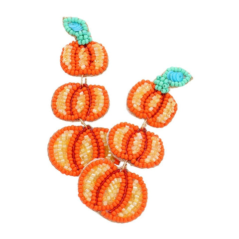 Triple Pumpkin Felt Back Beaded Dangle Earrings (Pair)