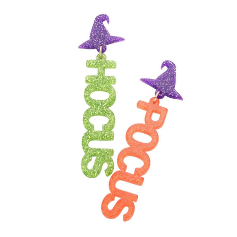 Witch Hat "Hocus Pocus" Green and Orange Resin Dangle Earrings (Pair)