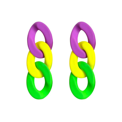 Purple, Green, and Yellow Chain Link Earrings (Pair)
