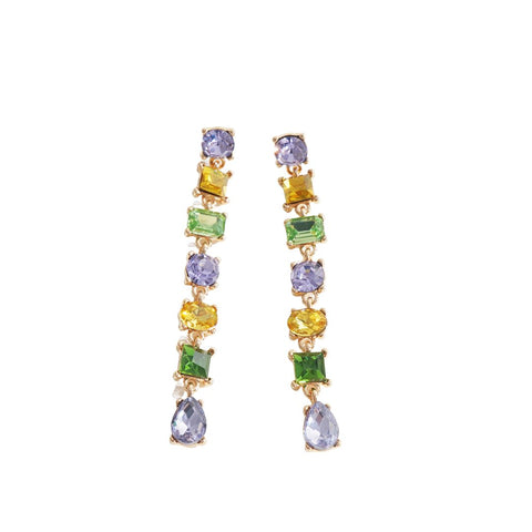 Purple, Green, and Gold Glass Bead Drop Earrings (Pair)