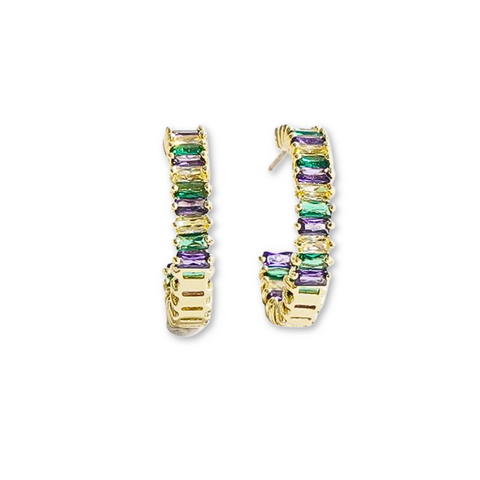 Purple, Green, and Gold Rhinestone Small Hoop (Pair)