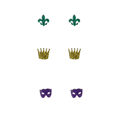 Mardi Gras Icons Stud Earrings Set (Pair)