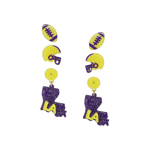 Purple and Yellow Louisiana State Football Theme Acrylic Earring Set (Pair)