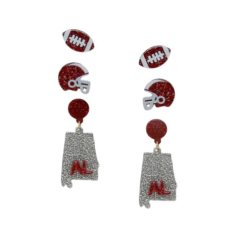 Red and Silver Alabama State Football Theme Acrylic Earring Set (Pair)