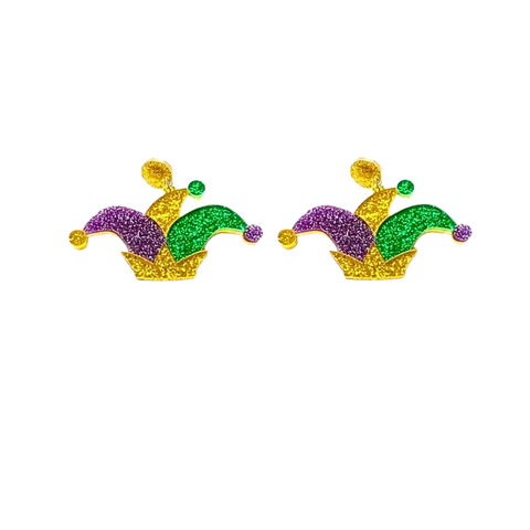 Mardi Gras Jester Hat Acrylic Earrings (Pair)