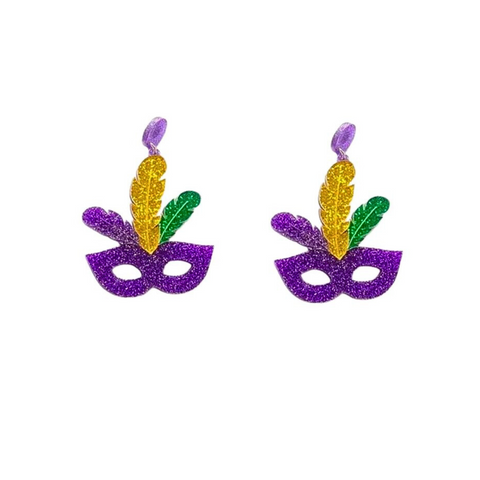 Mardi Gras Mask Acrylic Earrings (Pair)