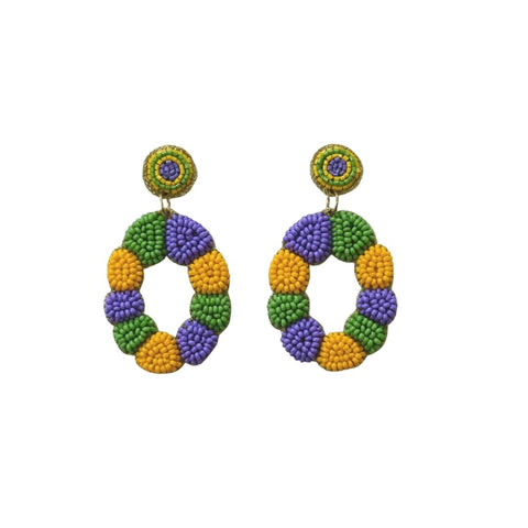 Mardi Gras King Cake Seed Beaded Earrings (Pair)