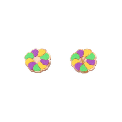 Mardi Gras King Cake Acrylic Stud Earrings (Pair)