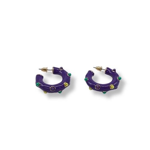 Mardi Gras Pearl Embellished Small Hoop Earrings (Pair)