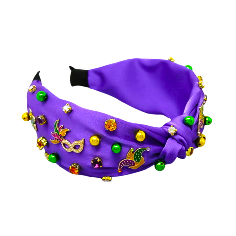 Mardi Gras Multi Charm Embellished Knot Headband (Each)