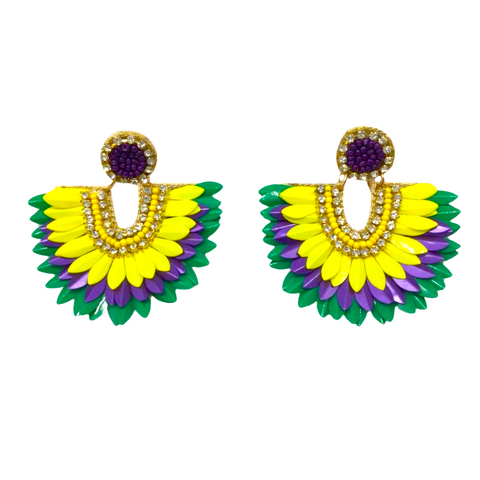 Felt Back Rhinestone Seed Beaded Feather Dangle Earrings (Pair)