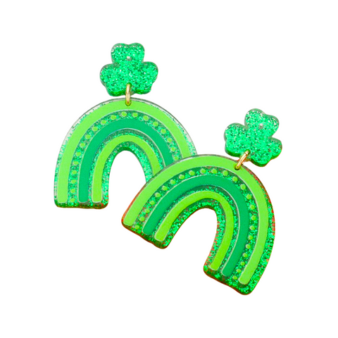 St. Patrick's Day Resin Clover Arch Dangle Earrings (Pair)