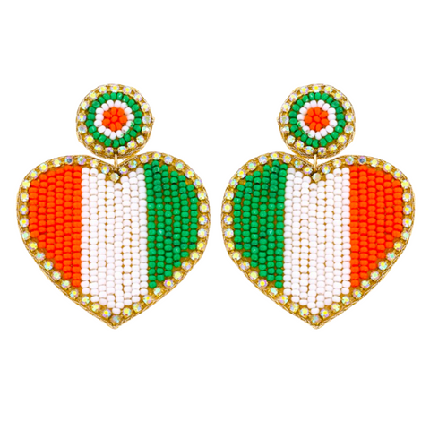 St. Patrick's Day Dangling Beaded Irish Heart Earrings (Pair)