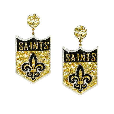 Saints Fleur De Lis Glitter Drop Earrings (Pair)