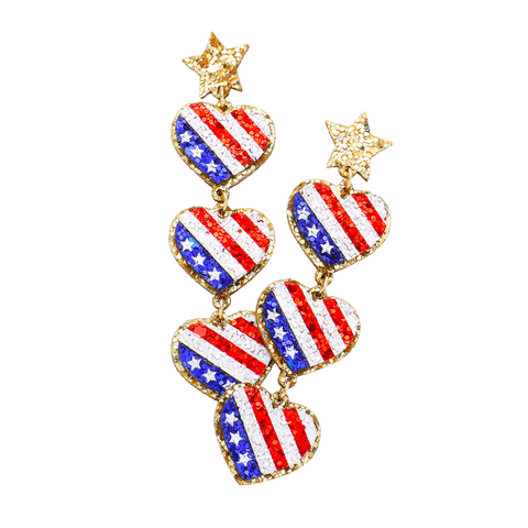 American Flag Glittered Star Dangle Earrings (Pair)