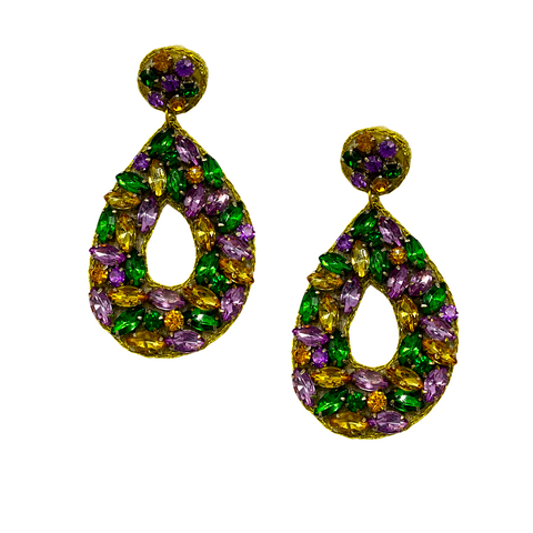 Purple, Green, and Gold Rhinestone Earrings (Pair)