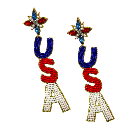Red, White, and Blue Beaded USA Earrings (Pair)
