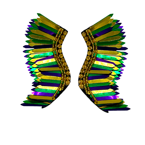 Green, Gold, and Purple Mardi Gras Wings Earrings (Pair)