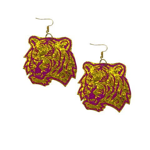 Purple and Gold Tiger Earrings (Pair)