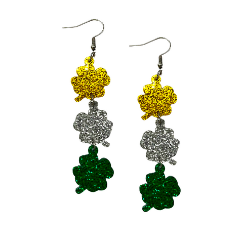 Acrylic Glitter Clover Earrings (Pair)