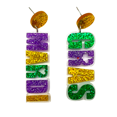 Mardi Gras Acrylic Glitter Earrings (Pair)