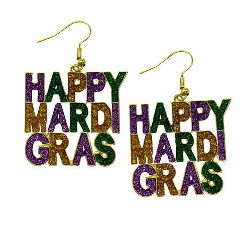 Happy Mardi Gras Glitter Earrings (Pair)