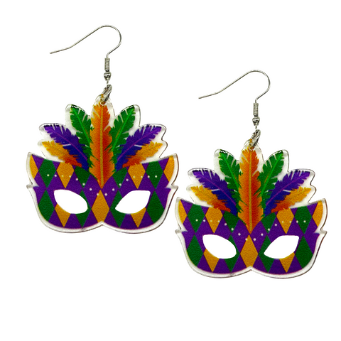 Acrylic Mardi Gras Mask Earrings (Pair)
