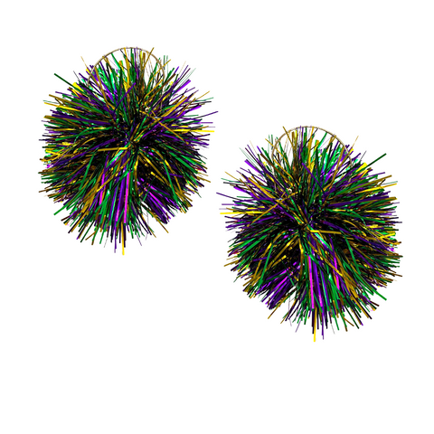 Purple, Green, and Gold Mardi Gras Tinsel Earrings (Pair)