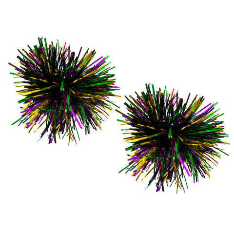 Purple, Green, and Gold Mardi Gras Tinsel Earrings (Pair)