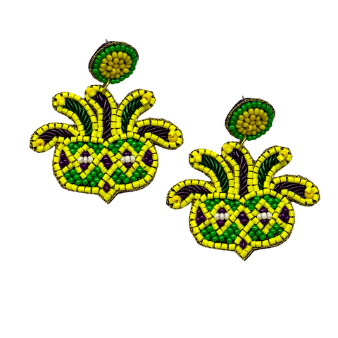 Purple, Green, and Yellow Mardi Gras Feather Mask Earrings (Pair)