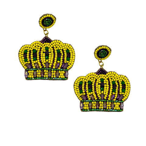 Yellow Mardi Gras Crown Earrings (Pair)