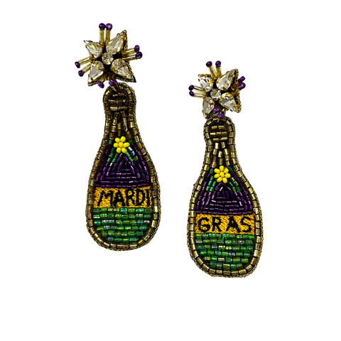 Mardi Gras Champagne Bottle with Embellishment Earrings (Pair)