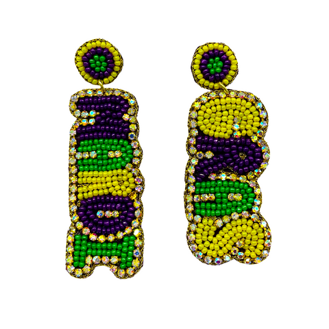 Mardi Gras Earrings with Rhinestones (Pair)