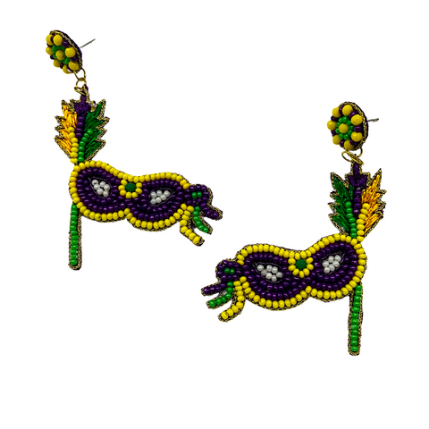 Mardi Gras Mask and Scepter Earrings (Pair)