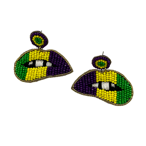 Purple, Green, and Yellow Mardi Gras Lips Earrings (Pair)