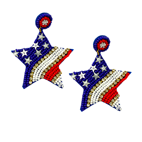 Red, White and Blue Patriotic Star Earrings (Pair)