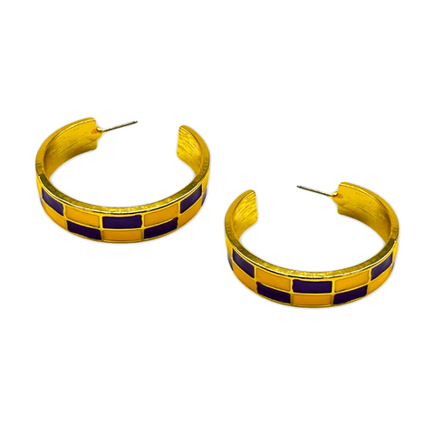 Purple and Gold Enamel Hoop Earrings (Pair)