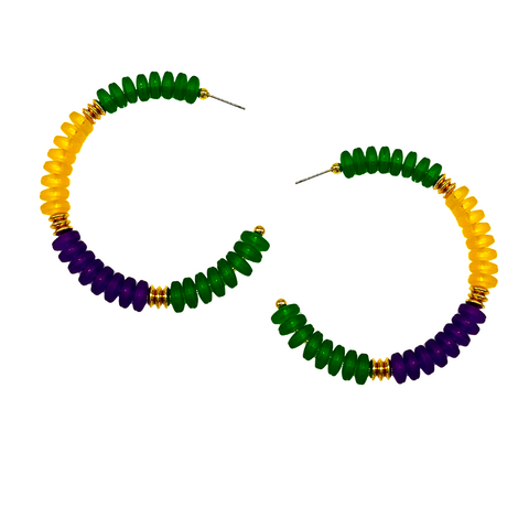 Purple, Yellow, and Green Mardi Gras Hoop Earrings (Pair)