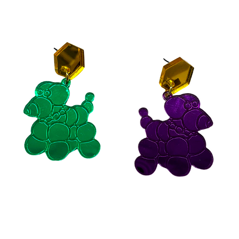 Mardi Gras Bead Dog Acrylic Earrings (Each)