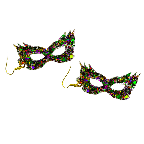 Mardi Gras Mask Glitter Resin Earrings (Each)