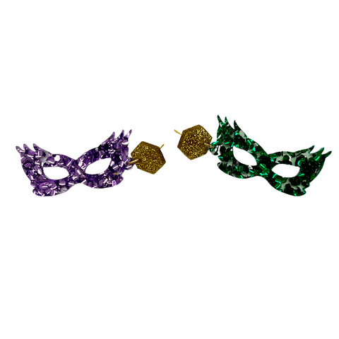 Purple & Green Mask Glitter Acrylic Earrings (Each)