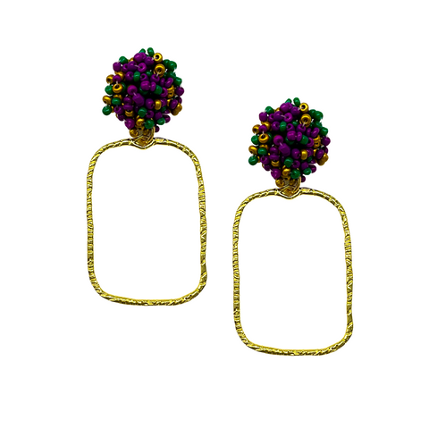 Mardi Gras Cluster Rectangular Earrings (Each)