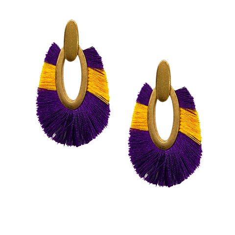 Purple & Yellow Fringed Oval Hoop Earrings (Each)