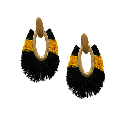 Black & Gold Fringed Oval Hoop Earrings (Each)