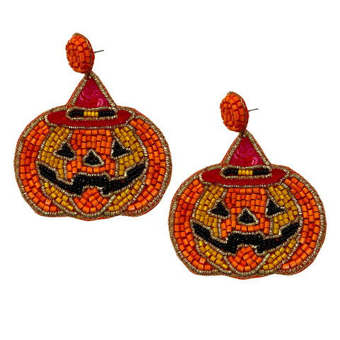 Halloween Pumpkin Seed Beaded Dangle Earrings (Each)