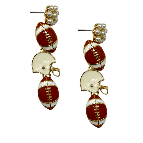 Pearl Flower Football Helmet Drop Earrings (Each)